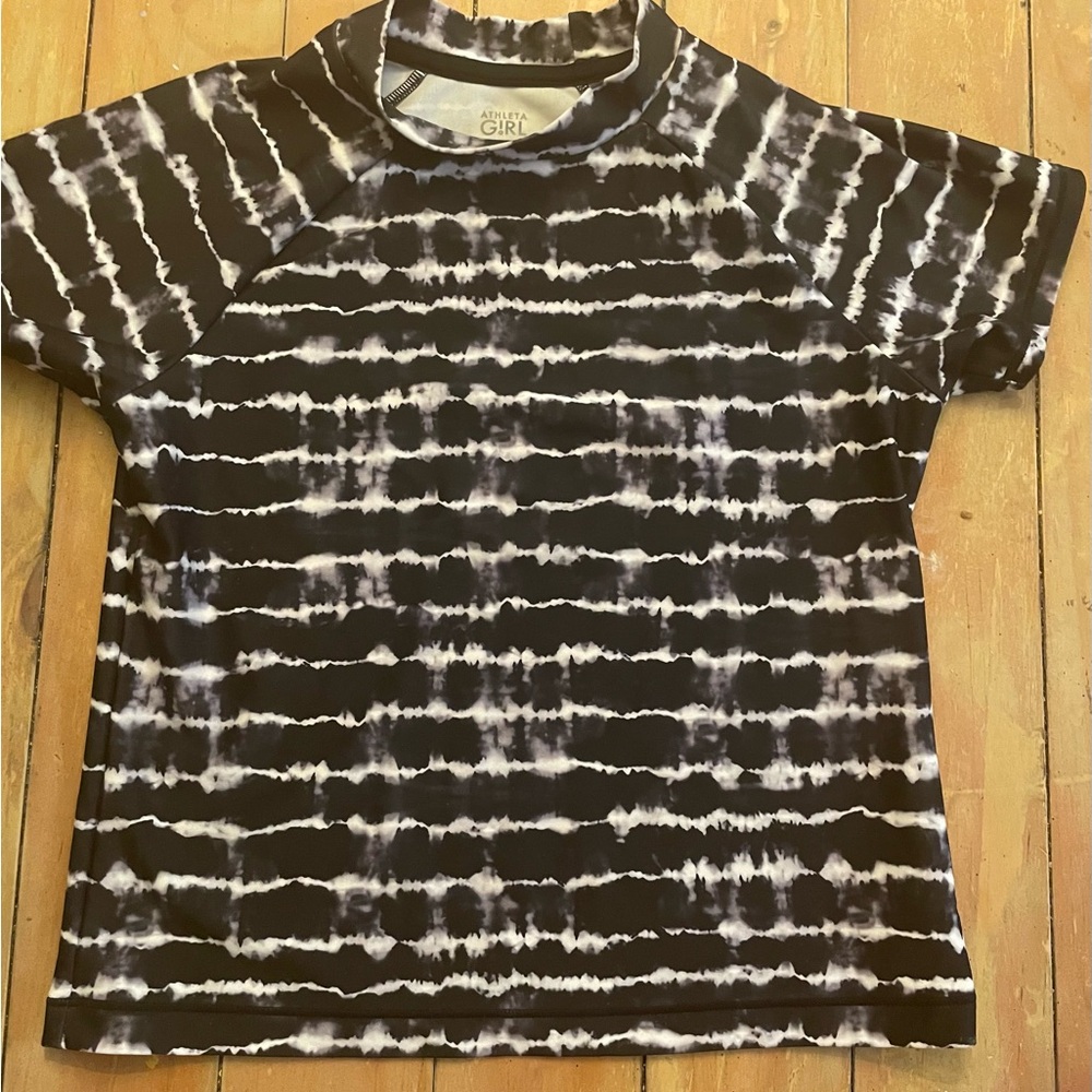 Athleta Girl Black and White Tie-Dye  Rashguard